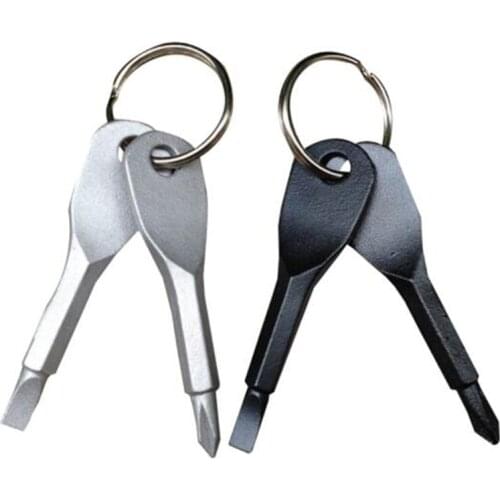 2pcs Stainless Steel Mini EDC Portable Key Shape Slotted/Phillips Screwdriver Keychain Repair Tool