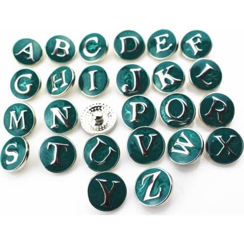 2018 New 26pcs/lot Green A-Z Alphabet Snap Buttons fit 18mm Ginger Button Snap Bracelet&Bangles Letters DIY Snap Jewelry Charms