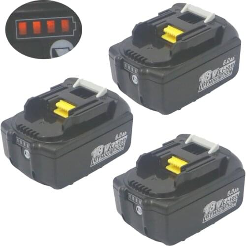 3pcs 18V Battery 6AH 6000mA for MAKITA BL1860 Power Tool Battery BL1850 BL1840 BL1830 94205-3 LXT400 with LED Gauge li-ion batte