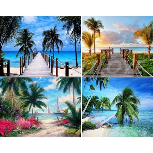 Beach Landscape DIY 5D Diamond Painting Full Square/Round Mosaic 3D Embroidery Christmas Art Pictures Decor Sticker Gift CV589