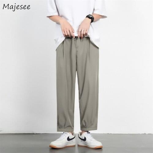 Summer Cozy Casual Pants Men Loose Ice Fiber Large Size Elastic Waist Pencil Trousers Vintage All-match Leisure Korean Stylish