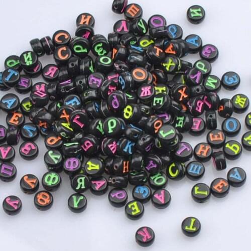 200PCs Mixed Black Acrylic Russian Alphabet Letter Flat Round Beads For Jewelry Making 7x4mm YKL0529X