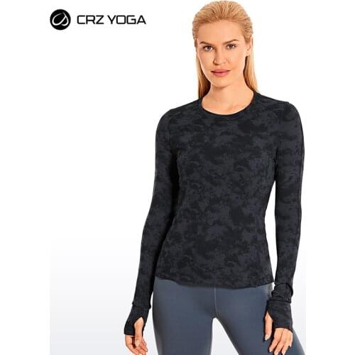 CRZ YOGA Womens Long Sleeve Running Shirt Athletic Workout Top with Thumb Holes