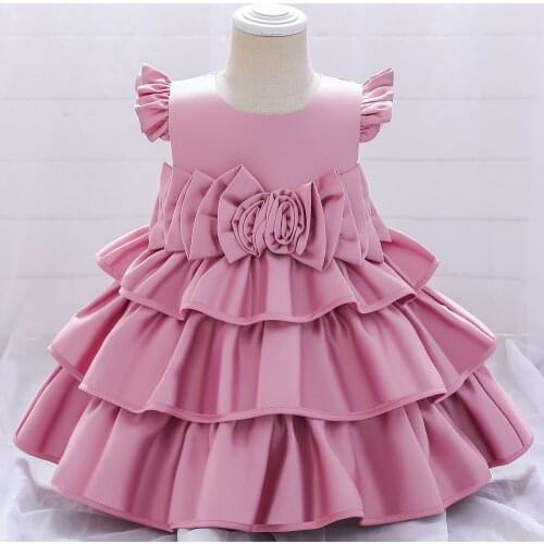Infant Cake Baby Girls Flower Dresses Christening Gowns Wedding Babies Baptism Kids Clothes Princess Tutu 1st Birthday Bow Dress