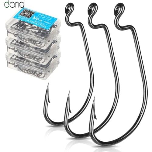 DONQL 20pcs Jig Crank Fishing Hooks 1# -5-0# High Carbon Steel Fishook Worm Soft Barbed Single Crank Hook Fishing Tackle