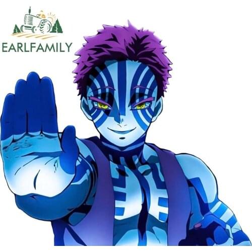 EARLFAMILY 13cm x 11.7cm Demon Slayer Peeker Cartoon Car Sticker Stop Decals Waterproof Window Trunk RV VAN Car Accessories