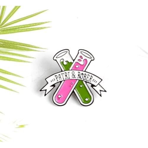 Chemical Test Tube Enamel Brooch Medical Instrument Reagent Letter Banner PATRT & ROBER Badge Gift Backpack Cloth Lapel Pin