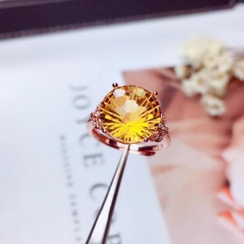 Fireworks flashing yellow citrine gemstone ring with silver for women jewelry good cut birthday anniversary party gift hot