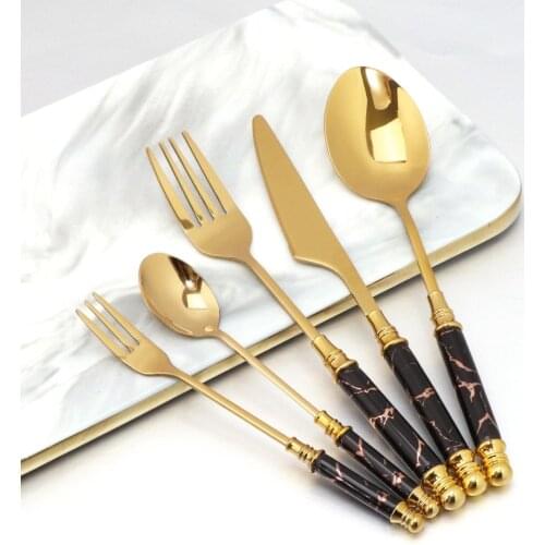High End 5Pcs Stainless Steel Golden Cutlery Set Strong Ceramic Handle Tableware Dinner Knife Spoon And Forks Flatwares Set