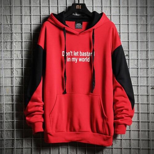 Cotton Men Sweatshirt Hoodie Autumn Letter Print Casual Male Tracksuit Tops Black Red Loose Pullovers Streetwear Harajuku Coats