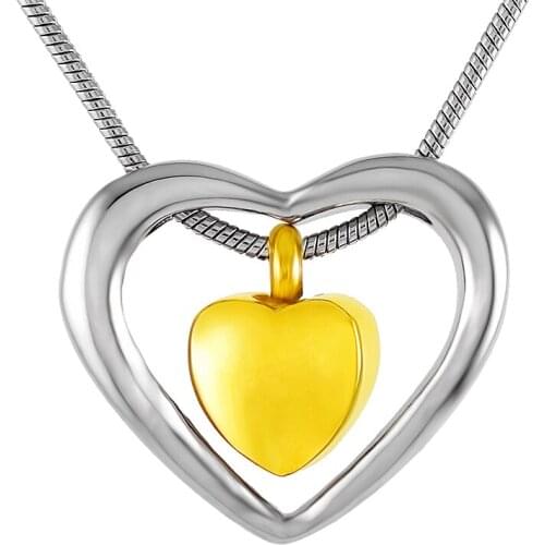 IJD9198 Heart With Heart Cremation urn Necklace Memorial Stainless Steel Memorial Pendant Keepsake Urn Souvenir Jewelry