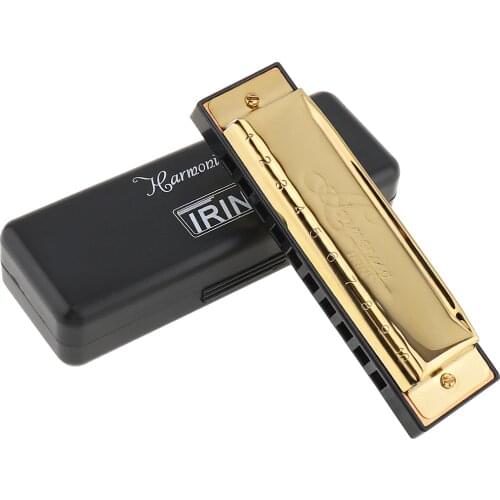 IRIN Professional Harmonica 10 Holes 20 Tone Key of C Gold Color Blues Jazz Rock Folk Music Musical Instrument Diatonic Harp