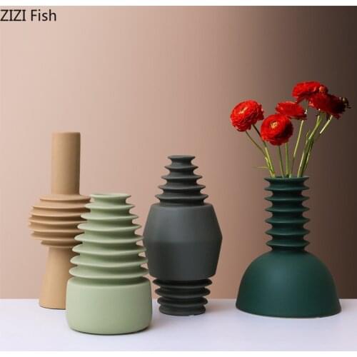 European-style Threaded Ceramic Vase Dried Flower Flower Arrangement Porch Decoration Abstract Spiral Pattern Vase Home Decor