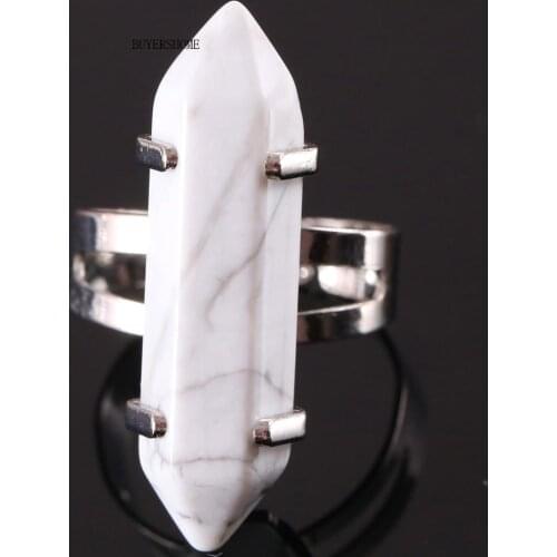 Ring Handmade Jewelry For Women Gift Natural Stone Hexagonal Bead White Howlite Finger Ring Adjustable 1Pcs Z077