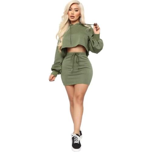 Crop Top Hoodies and Mini Skirt Two Piece Set Tracksuit Women Autumn Winter Jogging Femme Sexy Casual Club Outfits Matching Sets