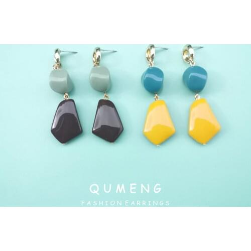QUMENG 2020 korean Resin Pendant Hanging Earring For Women Bohemia Trendy water drop Dangle Earrings beautiful sweet Jewelry