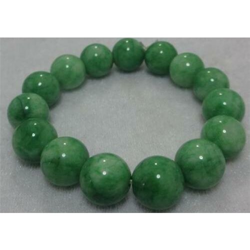 12mm NATURE BEAUTIFUL GREEN JADE JADEITE BRACELET GREEN HAND CATENARY 7.5"AAA