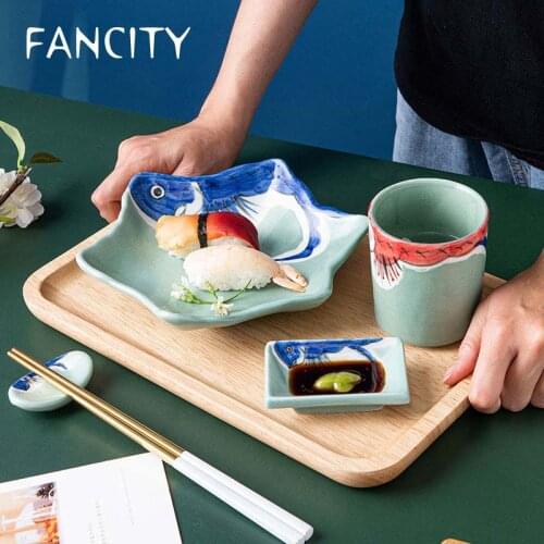 FANCITY Creative hand-painted plate Japanese five-pointed star plate household ceramic flat dish plate tableware fruit plate sal