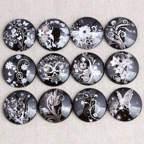 Onwear Mix white flower photo round glass cabochon 12mm 14mm 18mm 20mm 25mm 30mm diy flat back handmade jewelry findings