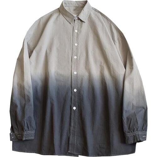 Fashion Color Gradient Long Sleeves Turn-down Collar Men Casual Top Shirt Coat