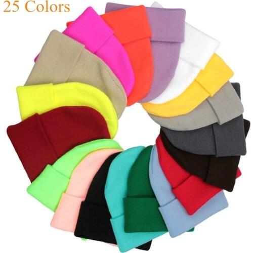 Fashion Solid Color Knitted Beanies Autumn Winter Wool Blends Soft Warm Cap Men Women Elastic Hats 25 Colors Beanies