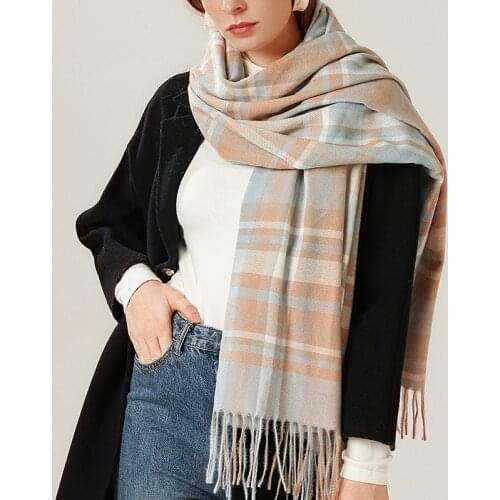 Fashion Imitation Cashmere Women Vintage Plaid Scarf Winter Warm Shawl Long Wrap Bandana knitting Tassel Female Thick Blanket