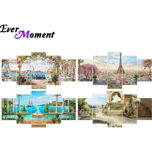 Ever Moment Diamond Painting Embroidery 5 Panels Paint By Diamond Nature Scenic Handmade Kits Gift Landscape Picture 1M043