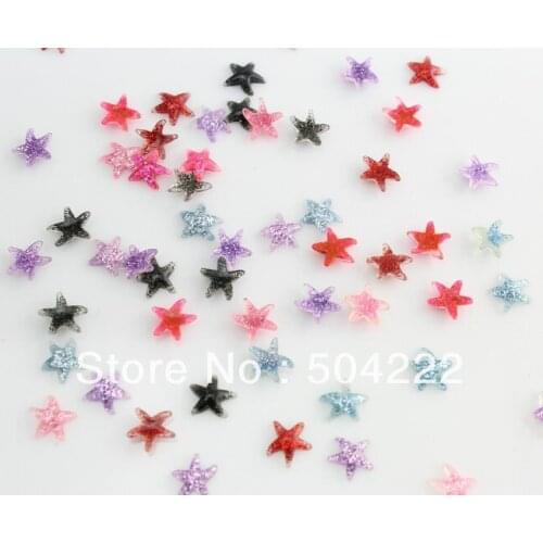 Set of 200pcs handmade miniature nail art resin glitter star starfish Cabochon for Kawaii Decoden DIY Projects-SZ0377