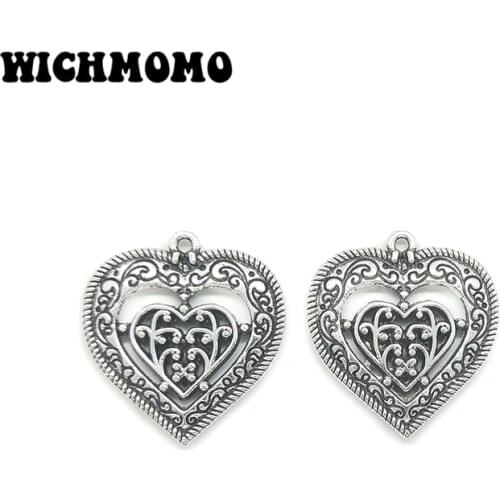 2019 New Fashion 6pieces/bag 29mm Zinc Alloy Hollow Out Two Hearts Charms Pendants DIY Necklaces Bracelets Jewelry Accessories
