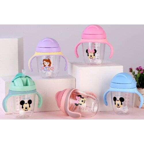 Disney baby learn to drink cup cartoon children bounce with straws plastic cups drop-proof and leak-proof water bottle