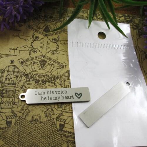 20pcs--"i am his voice, he is my heart"stainless steel charms DIY pendants for necklace