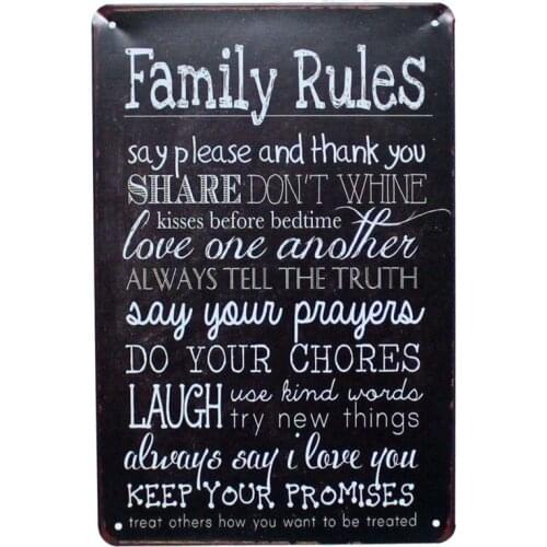 Family Rules Say Please And Thank You Metal Painting Wall Bar Home Art Decor Cuadros Mix Order 30X20CM A-5906