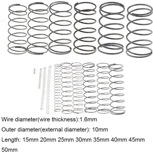 10PCS 1.6*10*15-50mm Spring Steel Small Compression Release Mechanical Return Spring Pressure Spring OD 10mm 1.6x10x15-50mm