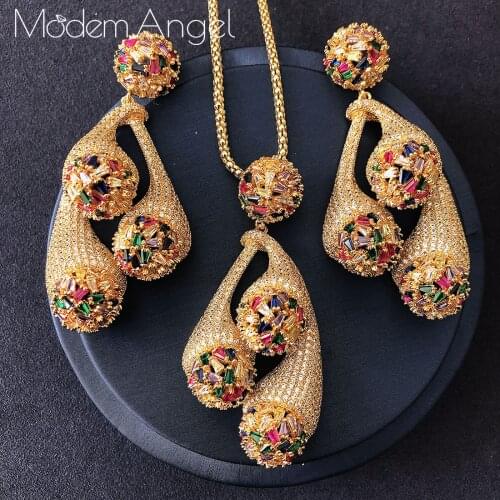 ModemAngel Luxury Disco Balls Nigerian Necklace Earring Jewelry Sets For Women Wedding Indian Dubai Bridal Jewelry Sets