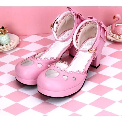 Lolita New Original Lolita Shoes Bow Pendant Heart Hollow Out Sandals Sling Back Round Open-toes Gothic Lolita Shoes Big Size 44
