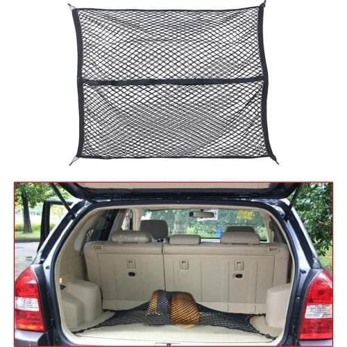 Car Trunk Mesh Black Trunk Nets 110x120cm Elastic Strong Nylon Cargo Luggage Storage Organizer Double Net Mesh With Hooks Automo