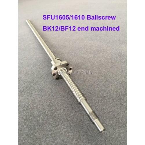 SFU1605 SFU1610 BallScrew 1200 1500mm Rolled Ball screw with single Ballnut for CNC parts BK12 BF12 standard end machined