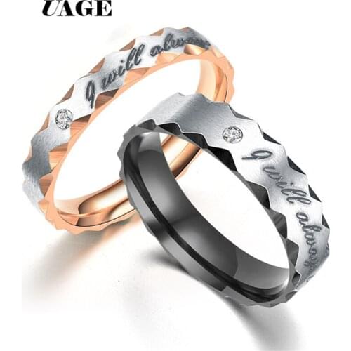 UAGE Will Always Be With You Stainless Steel Couples ring Lovers' Ring for Him and She Promise Engagement Rings Wedding Bands