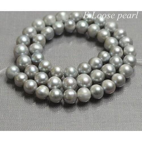 Unique Pearls jewellery Store 7-8mm Potato Round Gray Color Freshwater Pearl Near Round Loose Beads YLS-0104