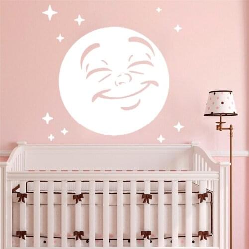 Vinyl Smiley Moon & Stars Wall Decal Nursery Decals Childs kids girl Room Wall Decal decoration Wall Art Wall Sticker HY934