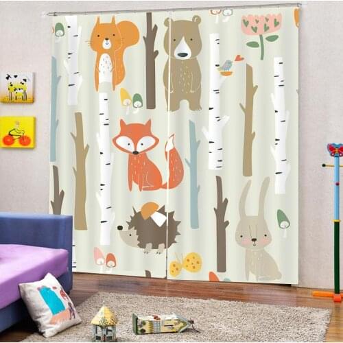 Cartoon Animals World Shower Curtain Bathroom for Childrens room Blackout Curtains