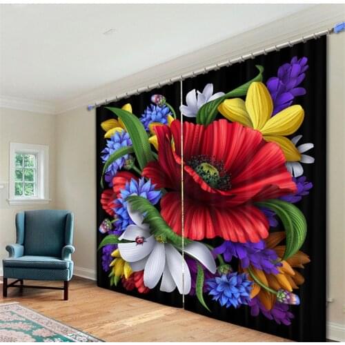Beautiful Bouquet Mordern 3D Blackout Window Curtains For Living room Bedding room Hotel/Office Curtain Drapes Cortinas para sal