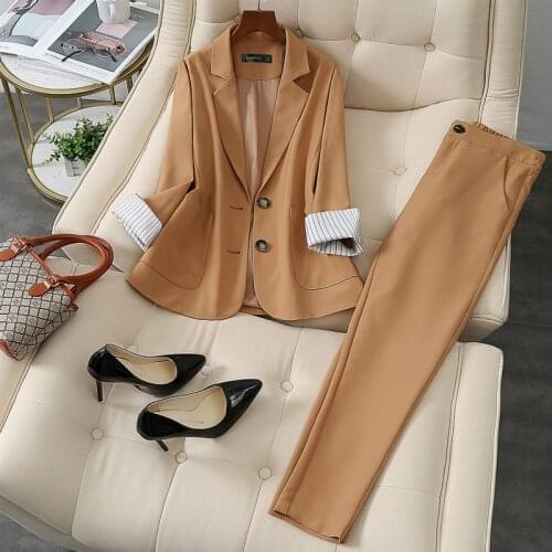 Womens suit temperament new large size womens suit jacket spring and autumn loose thin wild two-piece elastic waist pants suit