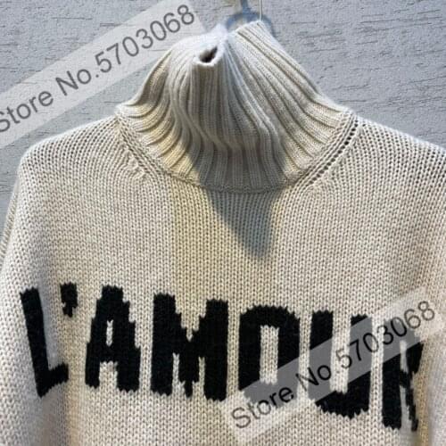 [ElfStyle]Women Wool 100% Letter Patchwork Long Sleeve Pullover Sweater Jumper Top