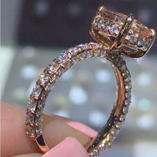 Square Luxury Rose Gold Ring Wedding Orange AAA Zircon Jewelry Rings for Women Classic Engagement Party Full Drill Rings