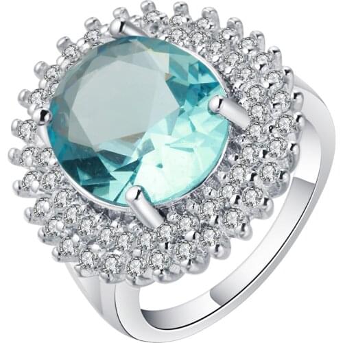 UFOORO Fashion big Blue Jewelry High Level Paved CZ Crystal Finger Ring For Women Elegant Stylish Gift Romantic Sale