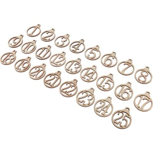 1-25 Wooden Christmas Label Advent Calendar Number DIY Gift Tags Party Decor