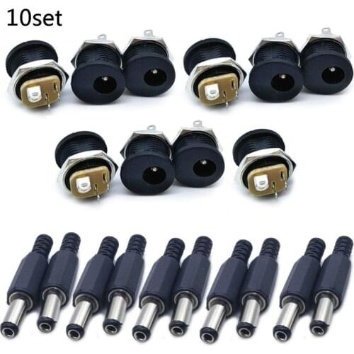 10pairs/set DC Power Connector Pin Female Male Jack Socket Plug Adapter 2/3Pins PCB Panel Mount Connector 5.5 x 2.1mm DIY Parts
