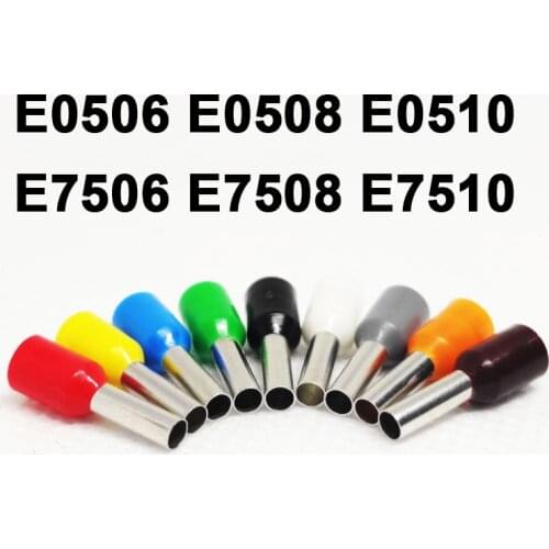 100pccs E0506 E0508 E0510 E7506 E7508 E7510 Insulated Ferrules Terminal Block Cord End Wire Connector 2.5mm2,Crimp Terminator
