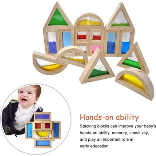 16pcs Rainbow Building Blocks For Kidpik Sound Acrylic Rainbow Building Block Child Early Education Creative Learning Puzzle Toy